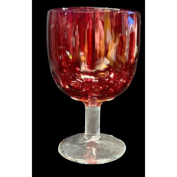 Vintage Bartlett Collins Red Cranberry Flash Thumbprint Water Goblet Lot Of 3 - Picture 5 of 11